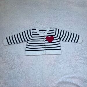 GAP Black and White Striped Kids Cardigan with Red Heart